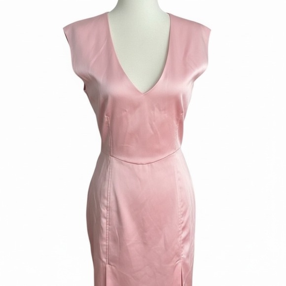 ZARA Pink Satin Medium V Neck Cap Sleeve Mini Dress Occasion Party Coquette - Picture 3 of 5